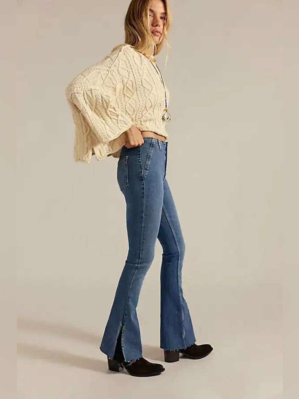 We the Free Level Up Slit Slim Flare Jeans Sunburst Blue Size 25
